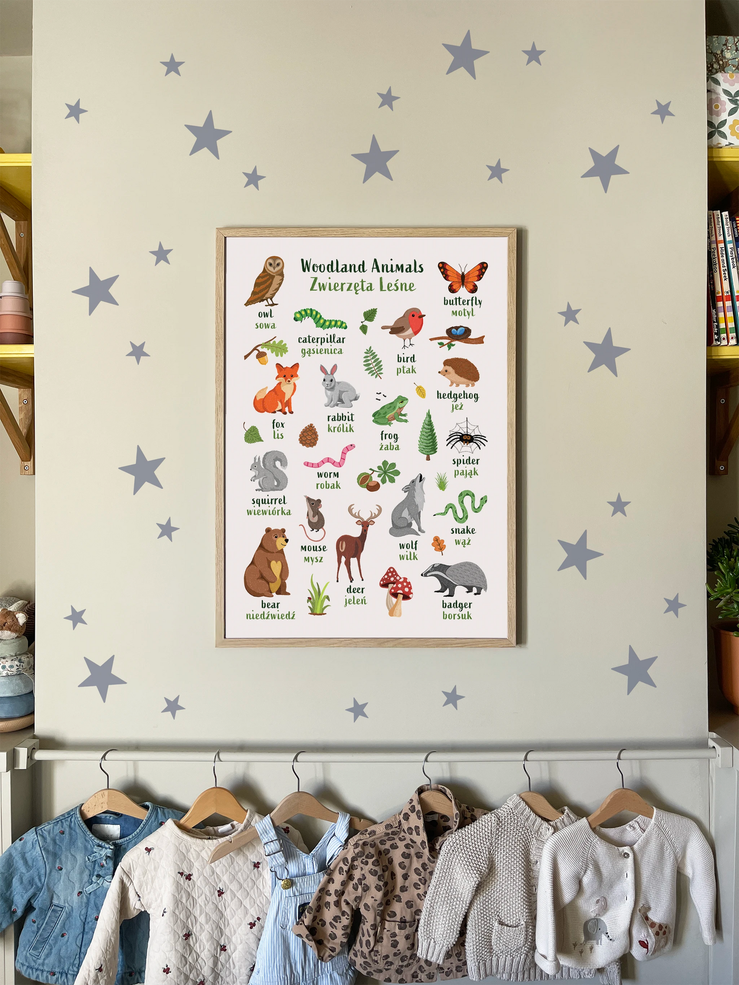 Learn English & Polish with Woodland Animals Poster