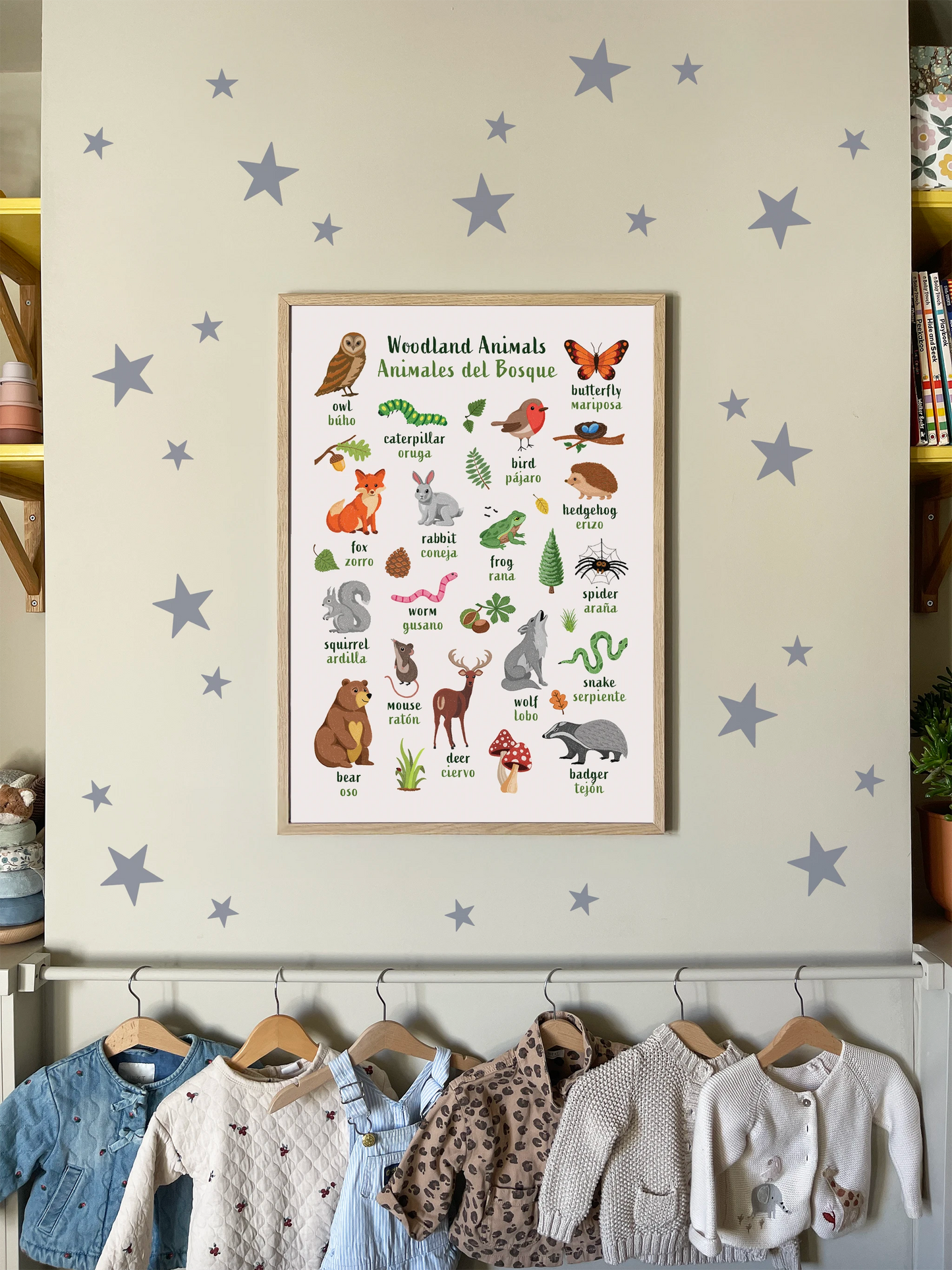 Learn English & Spanish with Woodland Animals Poster