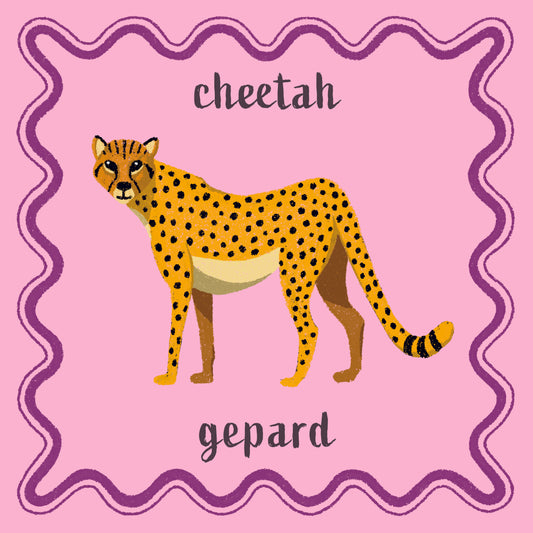 Learn English & Polish with Cheetah Animal Poster